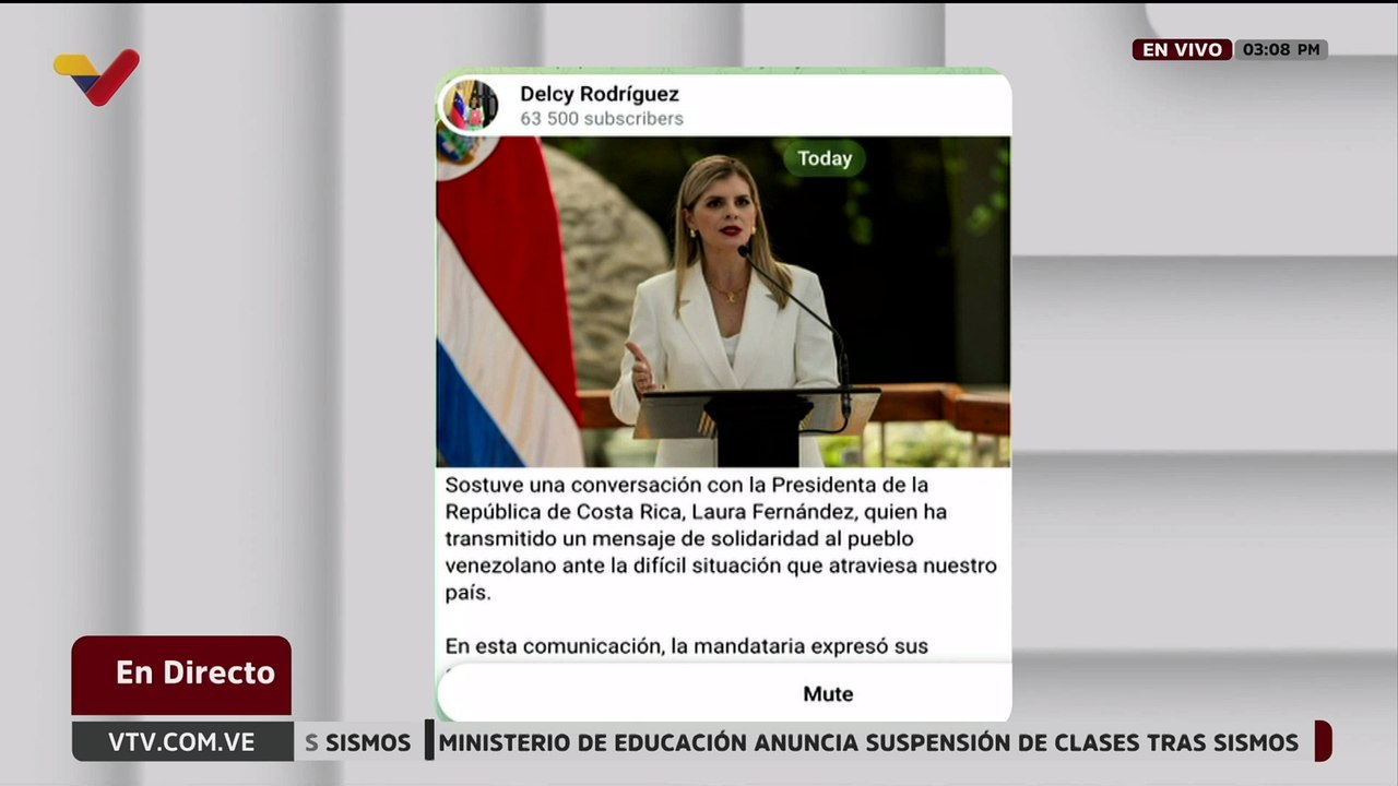 Mandataria de Costa Rica expresa condolencias y ofrece ayuda al pueblo venezolano