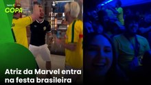 Atriz escocesa da Marvel entra por engano em ônibus de brasileiros após derrota na Copa