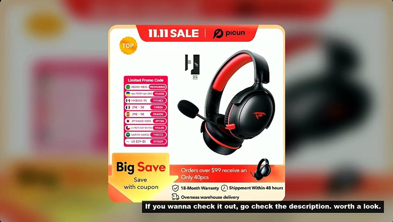 Picun G3 Gaming Wireless Headphone with Mic Over-Ear Headphones Bluetooth 5.4 40mm Driver 2.4G/Wirel
