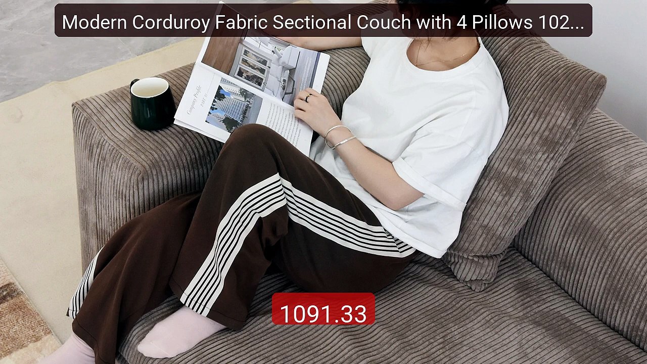 Modern Corduroy Fabric Sectional Couch with 4 Pillows 102" L-S... -- Hot Deal 2026 | Limited Offer!
