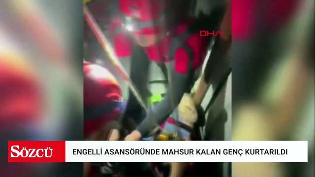 Engelli asansöründe mahsur kalan genci itfaiye ekibi kurtardı