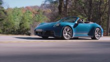 Porsche 911 Carrera T Cabriolet in Lugano Blue on the road