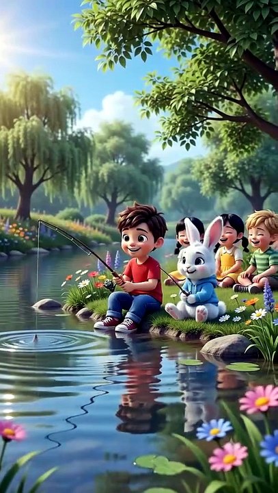 🐰 Cute Bunny & Little Boy Fishing Adventure | Fun Kids Animation 🎣