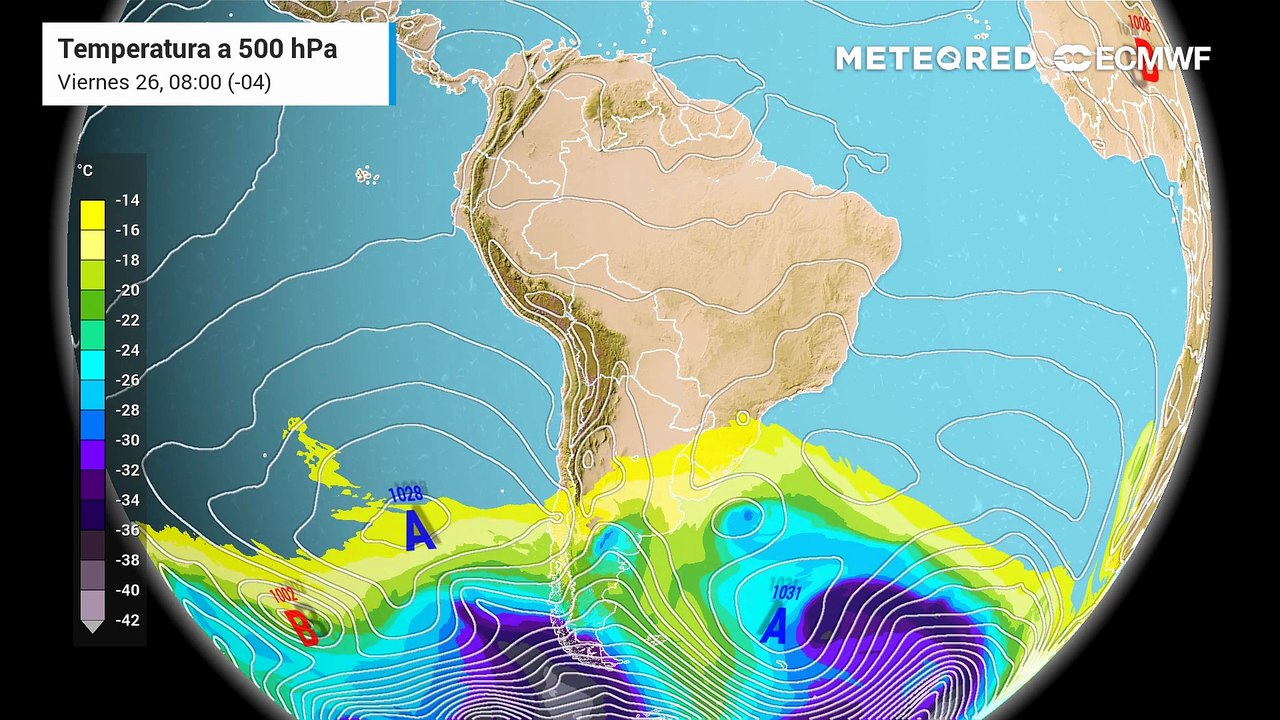 Pronóstico de temperatura a 500 hPa: Viernes 26 de junio
