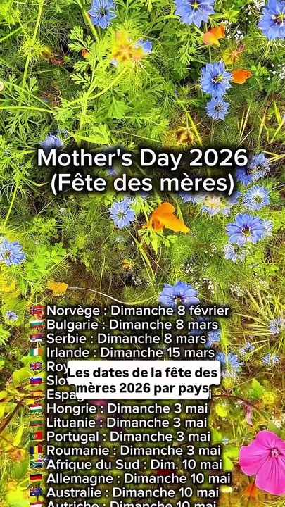 💐 Les dates de la Fête des Mères en 2026 par Pays (Mother's Day). #fête #fêtedesmères #motherd.mp4