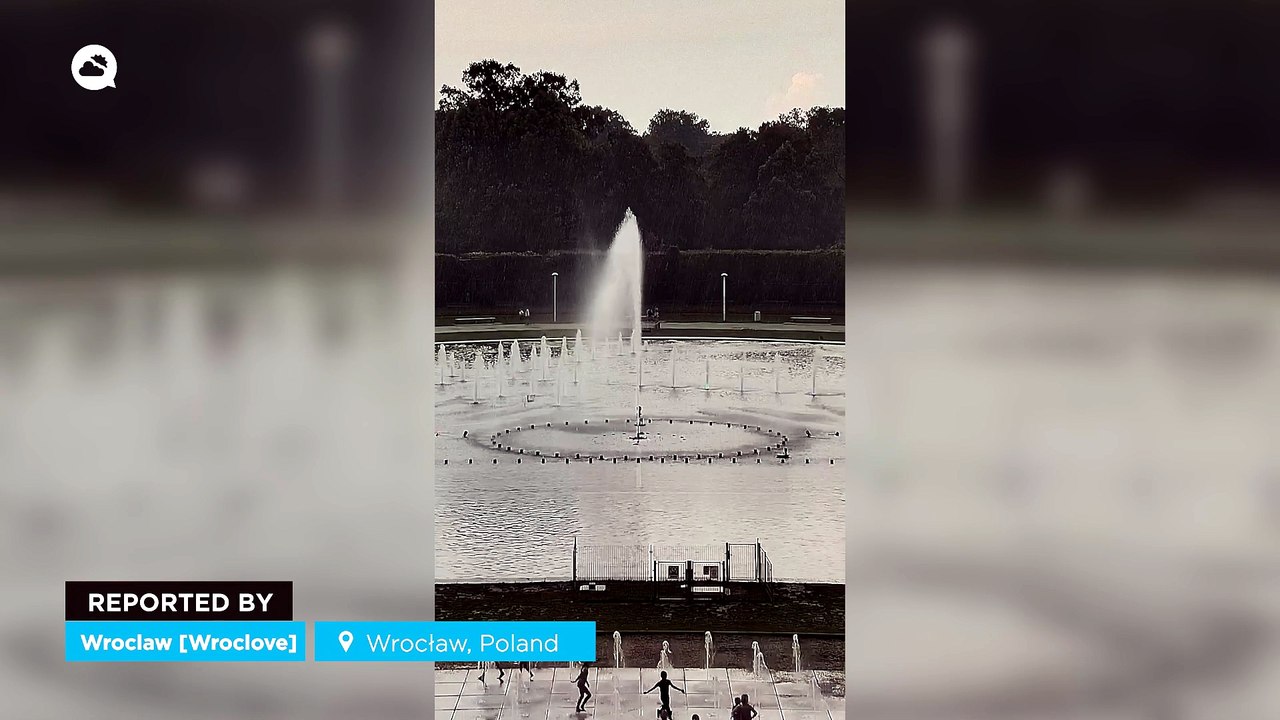 A lightning strike hit the multimedia fountain in Wrocław, Poland