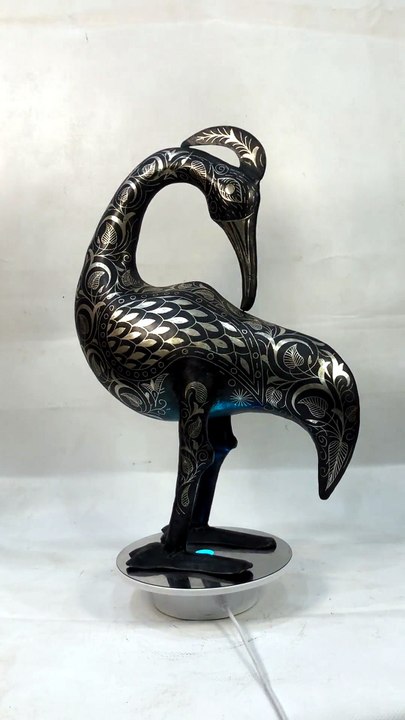 Damascene Bird Sculpture – Handmade Silver Inla...
