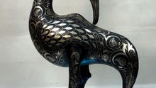 Damascene Bird Sculpture – Handmade Silver Inlay Metal Art from Meknes, Luxury Artisan Home Decor7