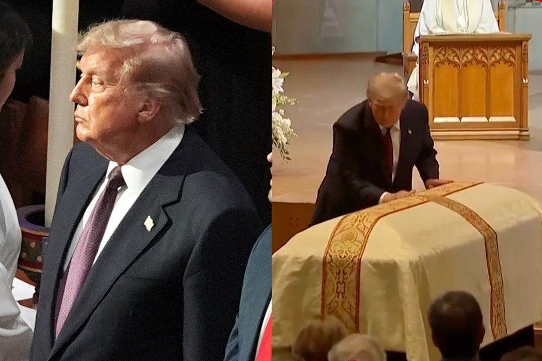 Donald Trump taps on Lindsey Graham's casket during his funeral