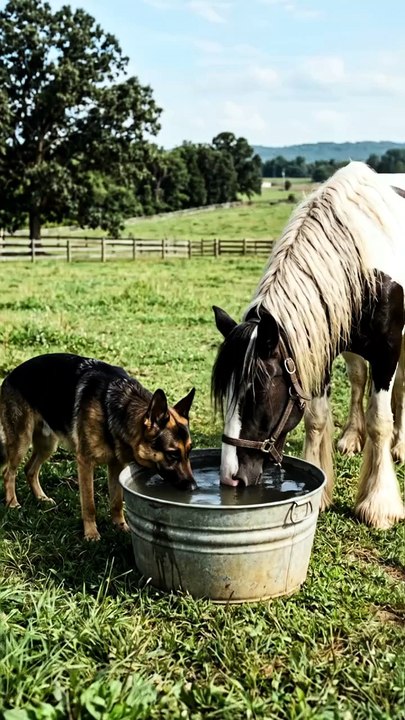 German Shepherd & Horse Friendship