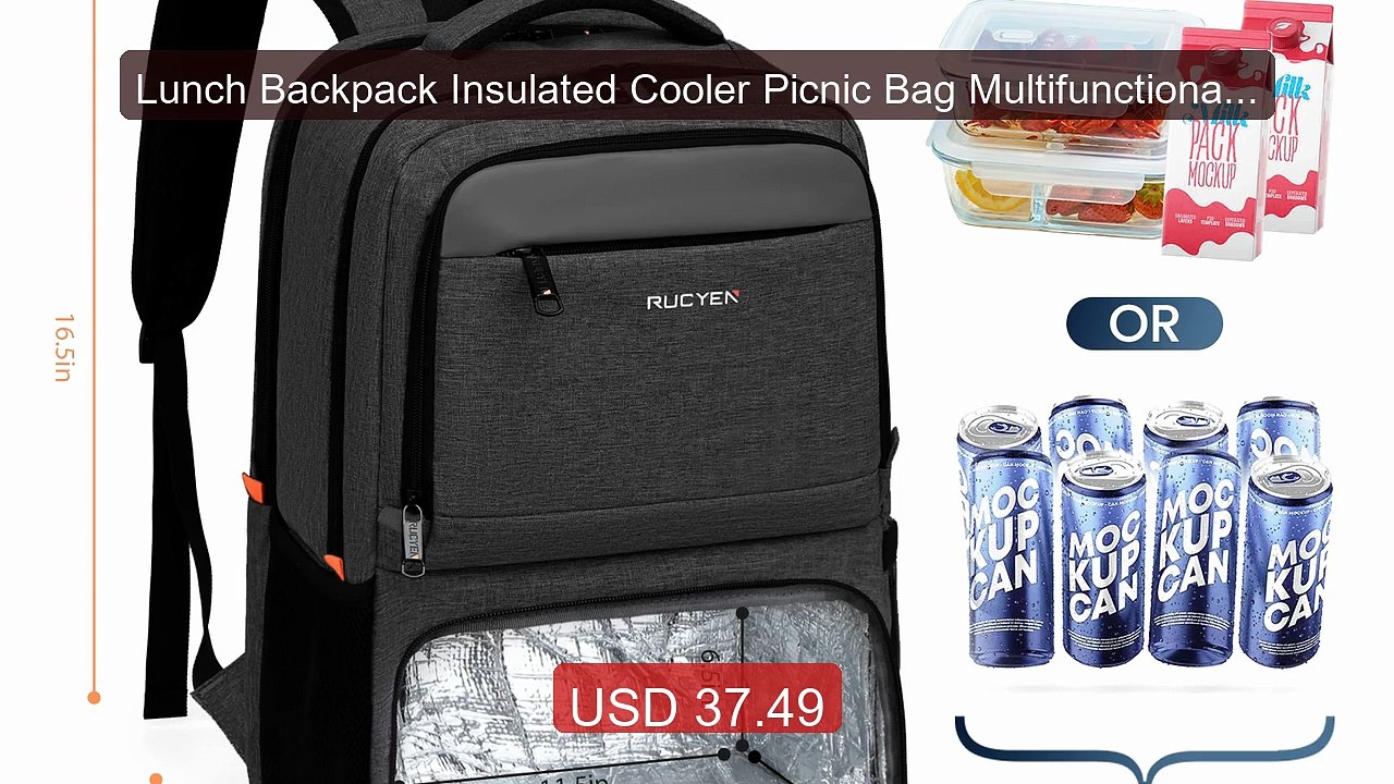 Lunch Backpack Insulated Cooler Picnic Bag Mult...