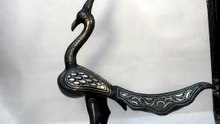 Damascene Peacock Sculpture – Silver Inlay Metal Art from Meknes, Luxury Peacock Statue, Artisan Home Decor2