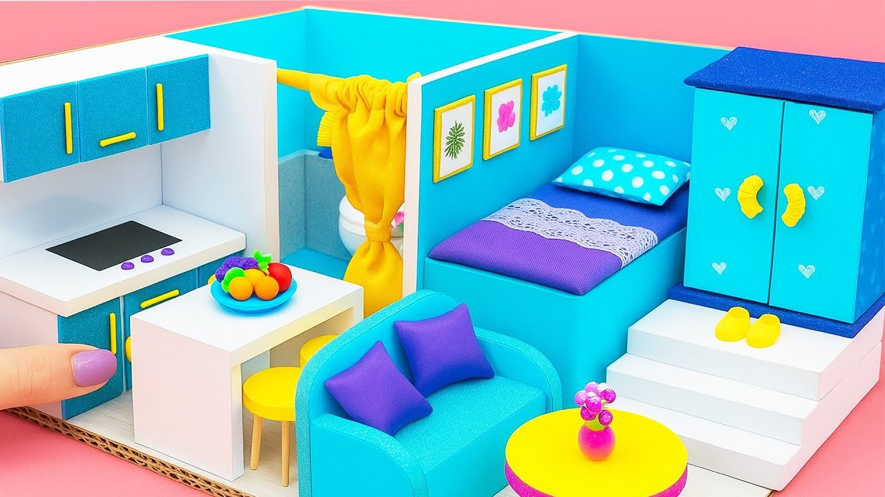 How to Make Blue Cardboard Mini House 🏡💙 DIY Miniature House