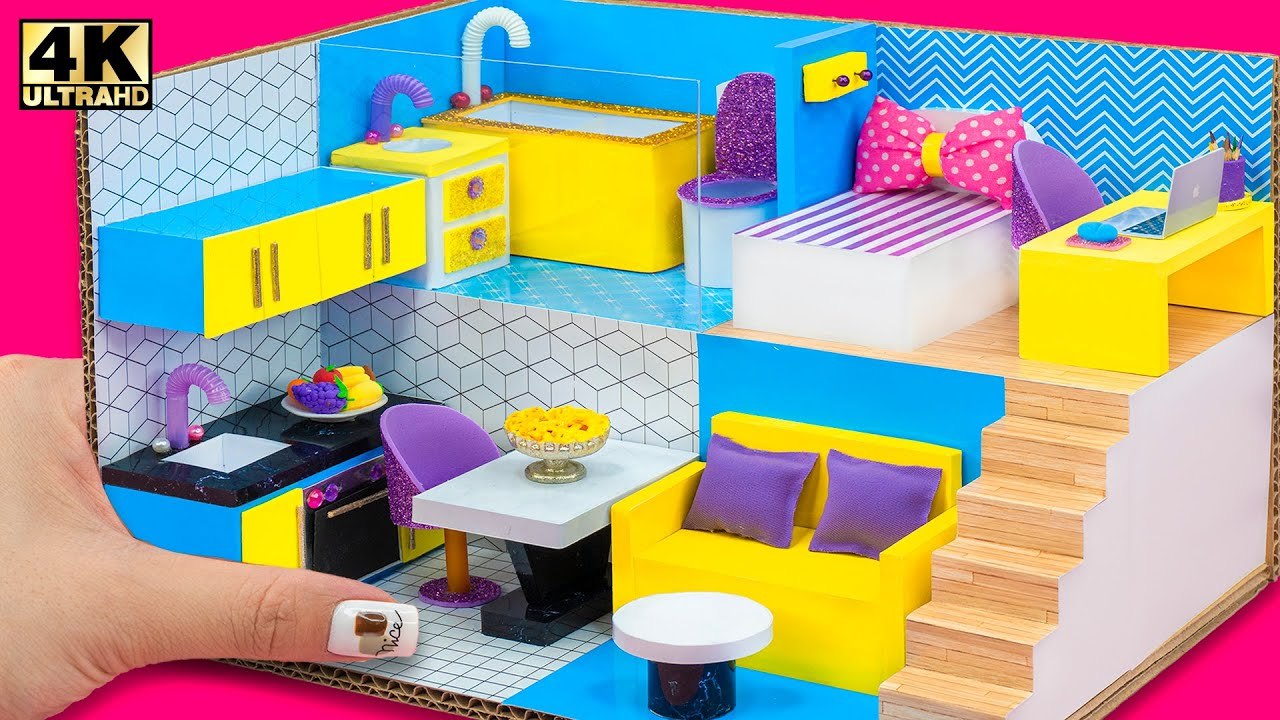 DIY Miniature Cardboard House With Bathroom, Ki...