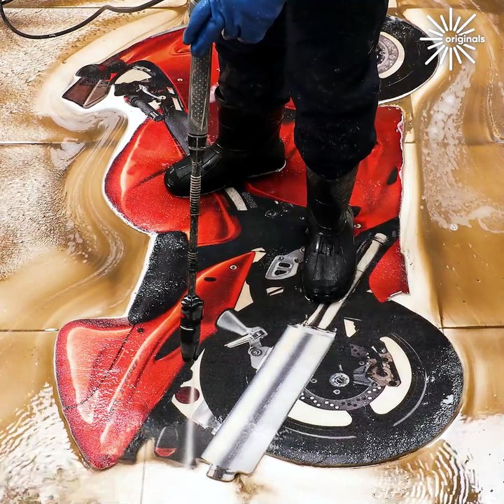 Satisfying motorcycle rug cleaning! 💧