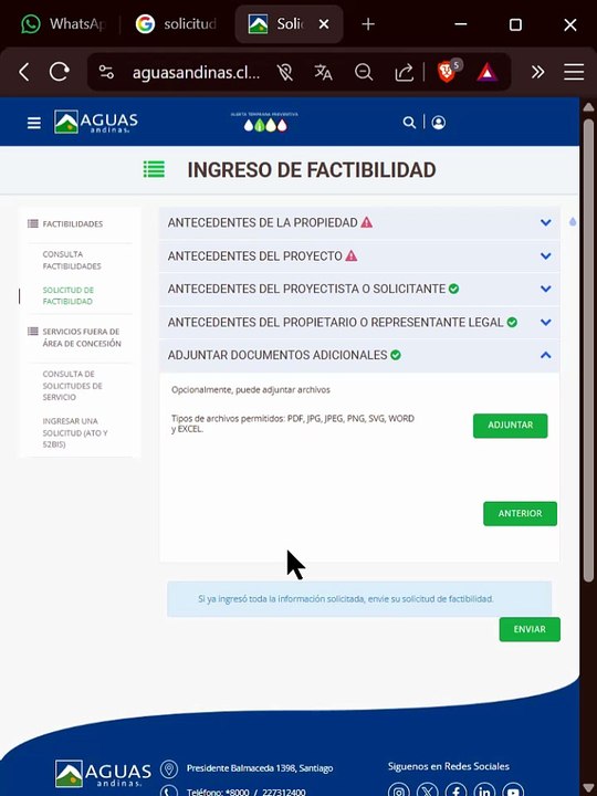 Solicitud de factibilidad de agua potable - aguas andinas -