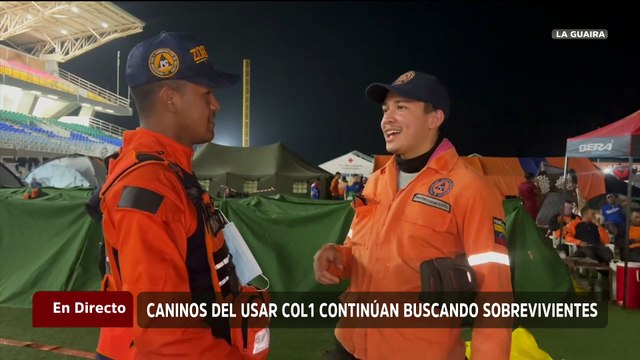 Equipos de caninos USAR COL1 buscan bajos los escombros a sobrevivientes en La Guaira
