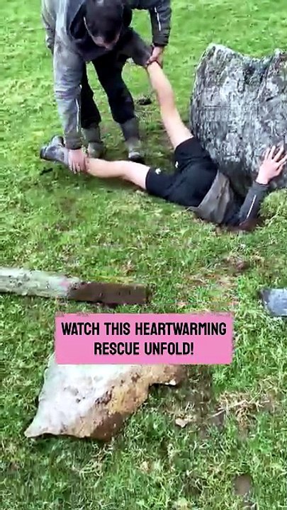 The teenage son has a heartwarming rescue when saving a trapped lamb from a sinkhole