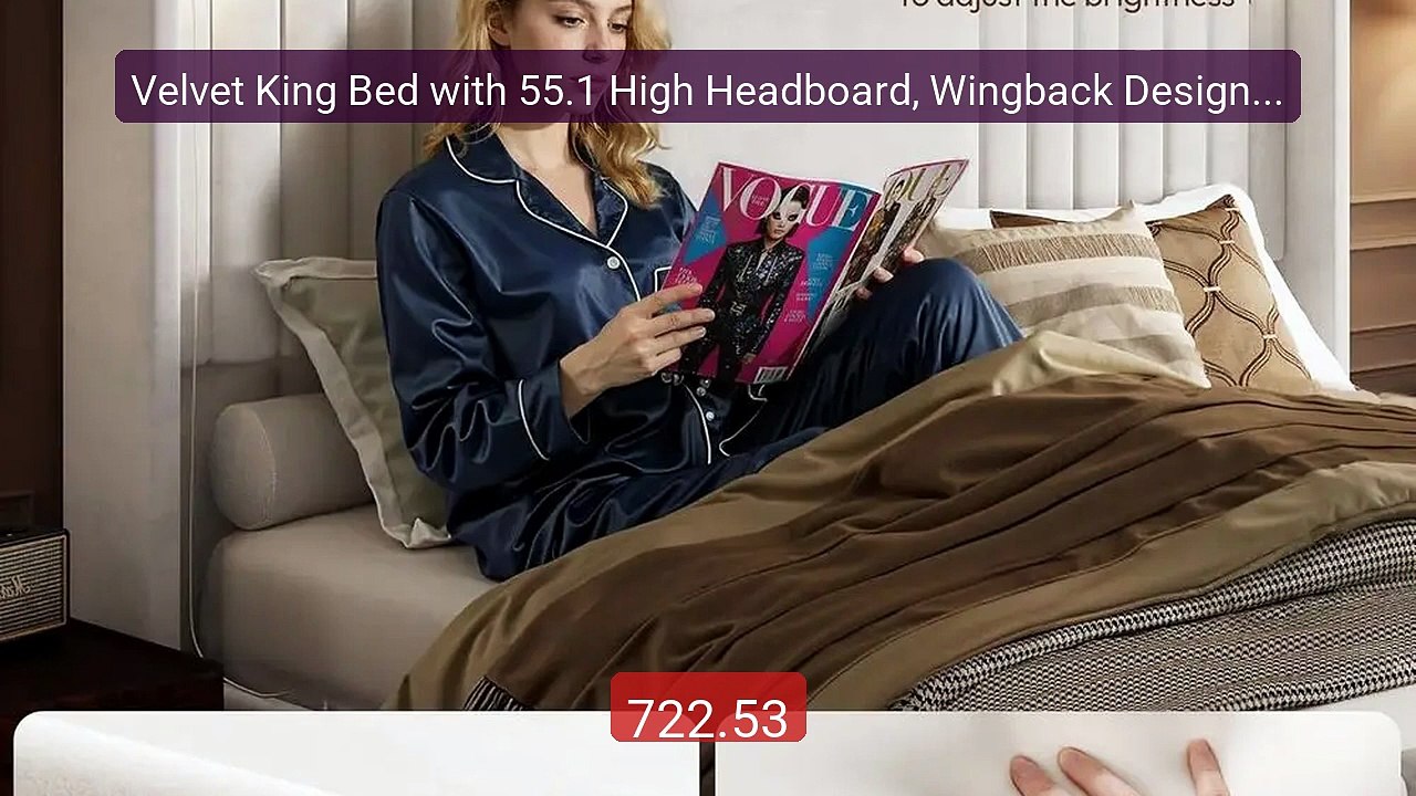 Velvet King Bed with 55.1 High Headboard, Wingback Design, Rea... -- Best Buy 2026 | Great Quality!