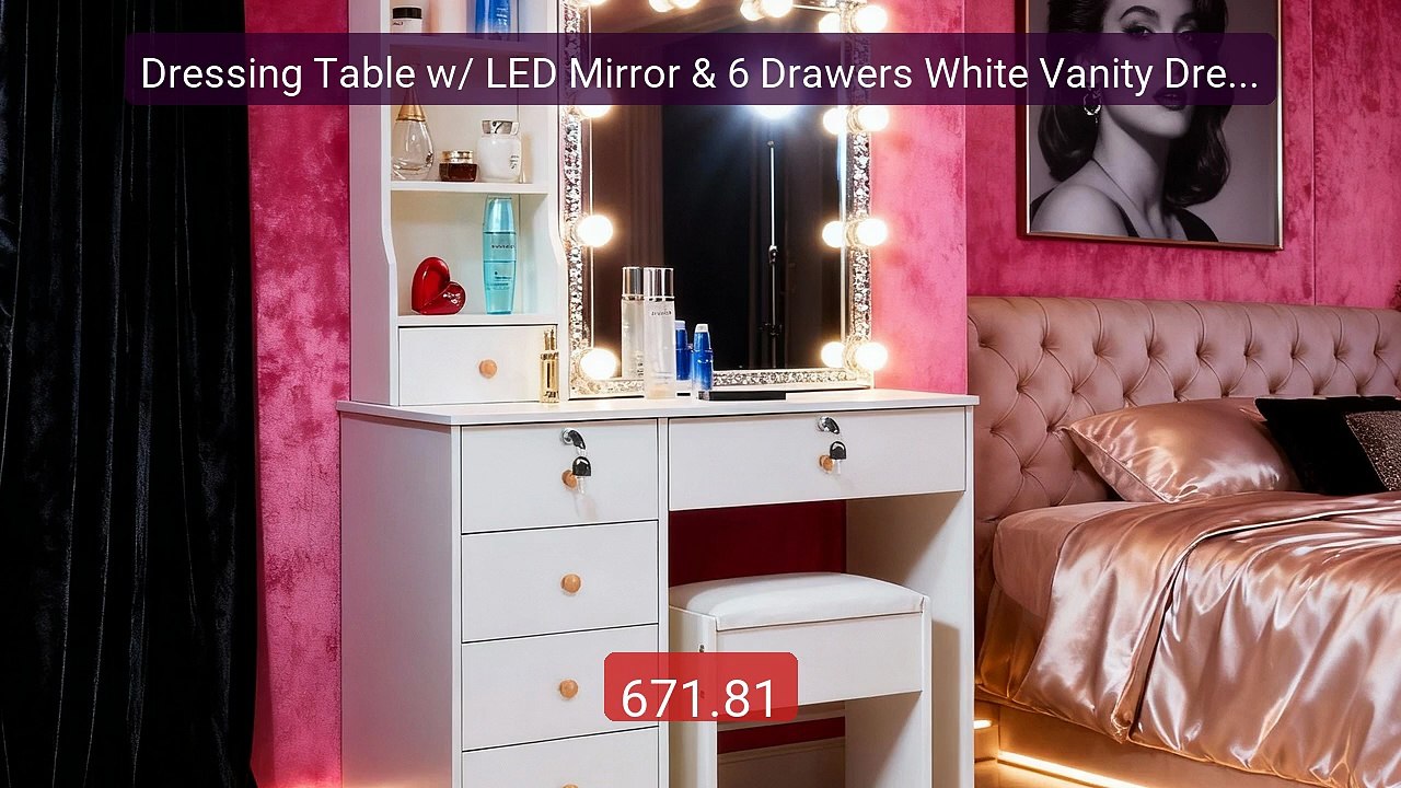 Dressing Table w/ LED Mirror & 6 Drawers White Vanity Dressing... -- Best Buy 2026 | Great Quality!