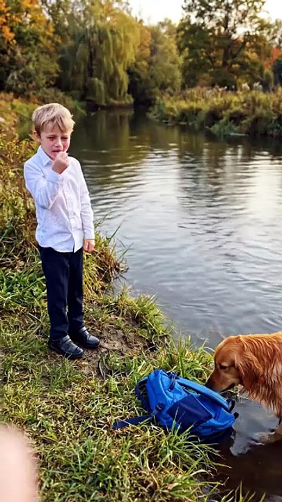 Boy Drops His School Bag Into the River 😢🐶 Loyal Dog's Incredible Rescue Will Melt Your Heart ❤️