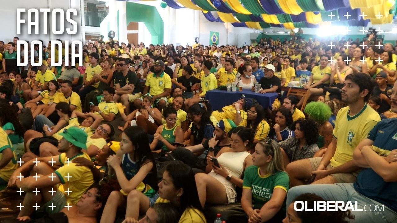 Torcedores lotam Mercado de São Brás, em Belém, para acompanhar jogo da Seleção Brasileira