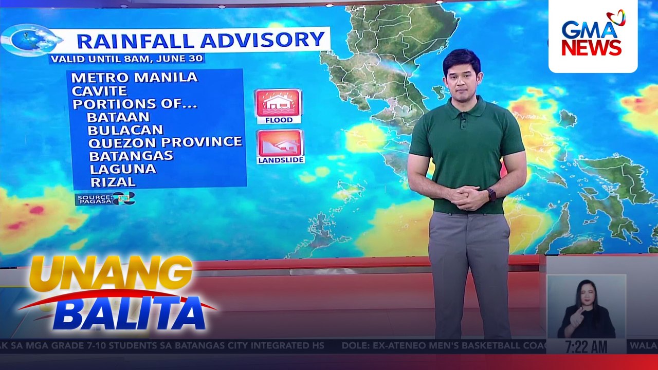 Rainfall advisory (valid until 8am, June 30) | Unang Balita