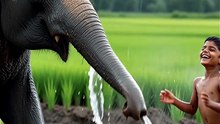 Pure Joy! Little Boy And Giant Elephant Playing In Monsoon Rain 🌧️🐘