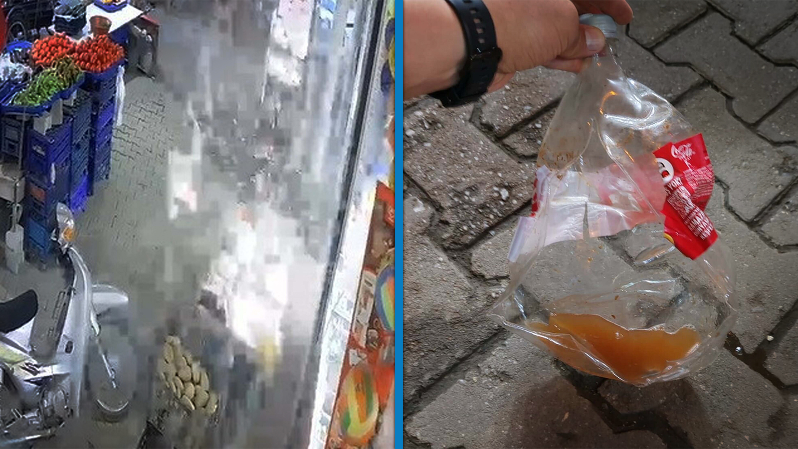 Sıcağın etkisiyle sirke dolu pet şişenin patladığı an kamerada