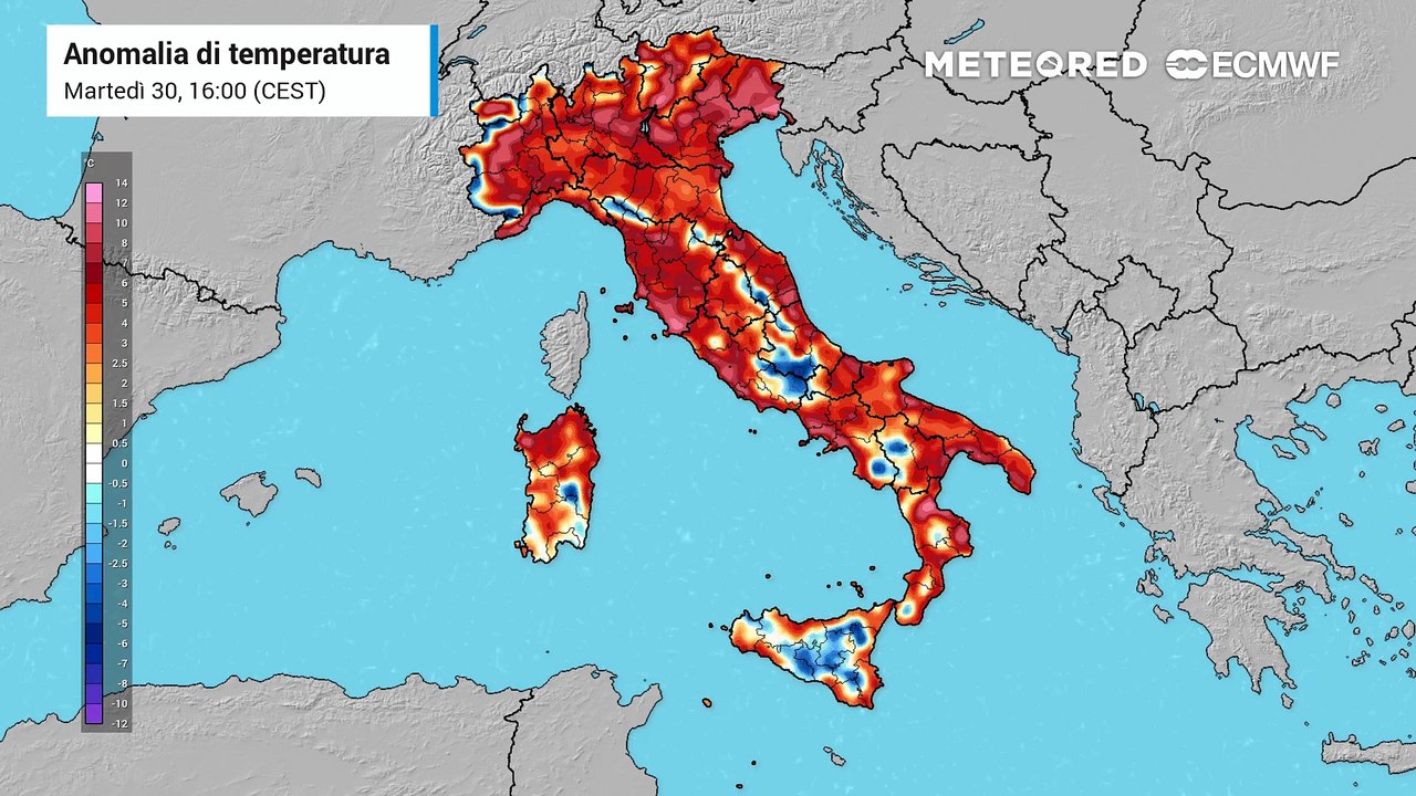 Martedì 20 giugno 2026, anomalia termica in Italia