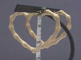 10K Gold Huge Heart Bamboo Hoop Earrings Jewelry 2 7/8 HB_14
