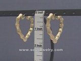 10K Gold Heart Bamboo Hoop Earrings Jewelry 2 Inch HB12