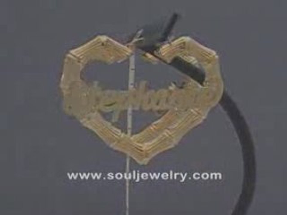 10K Gold Peronalized Name Heart Bamboo Earrings 2 3/8 Inch