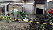 RAW Video_ Hundreds of Lime bikes, scooters charred in Spokane Valley fire