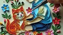Heartwarming Duo: Paper Quilled Boy and Cat Art | Shoaib Art 🐾🎨