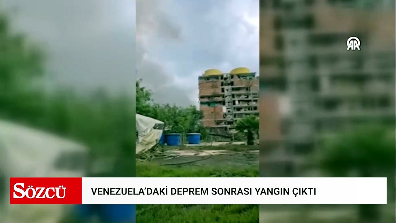 Venezuela'da deprem sonrası çıkan yangın kameralara yansıdı
