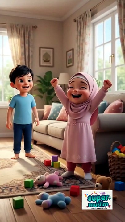 cozy Islamic family home, a cute Muslim brother and little sister