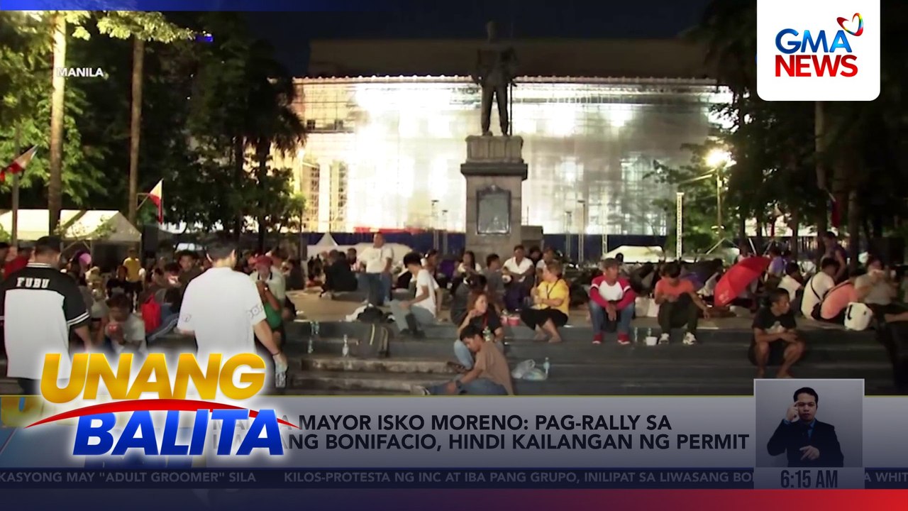Mga raliyista sa Liwasang Bonifacio, inaasahang dadami dahil sa paglipat doon ng mga nagtipon sa PPM; pasok sa mga eskuwelahan sa Maynila, suspendido | Unang Balita