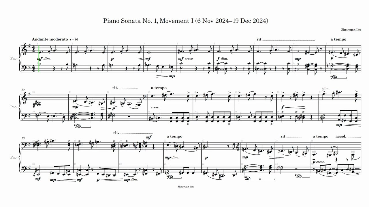 Piano Sonata No. 1, Movement I (6 Nov 2024–19 Dec 2024) (Score, Landscape)