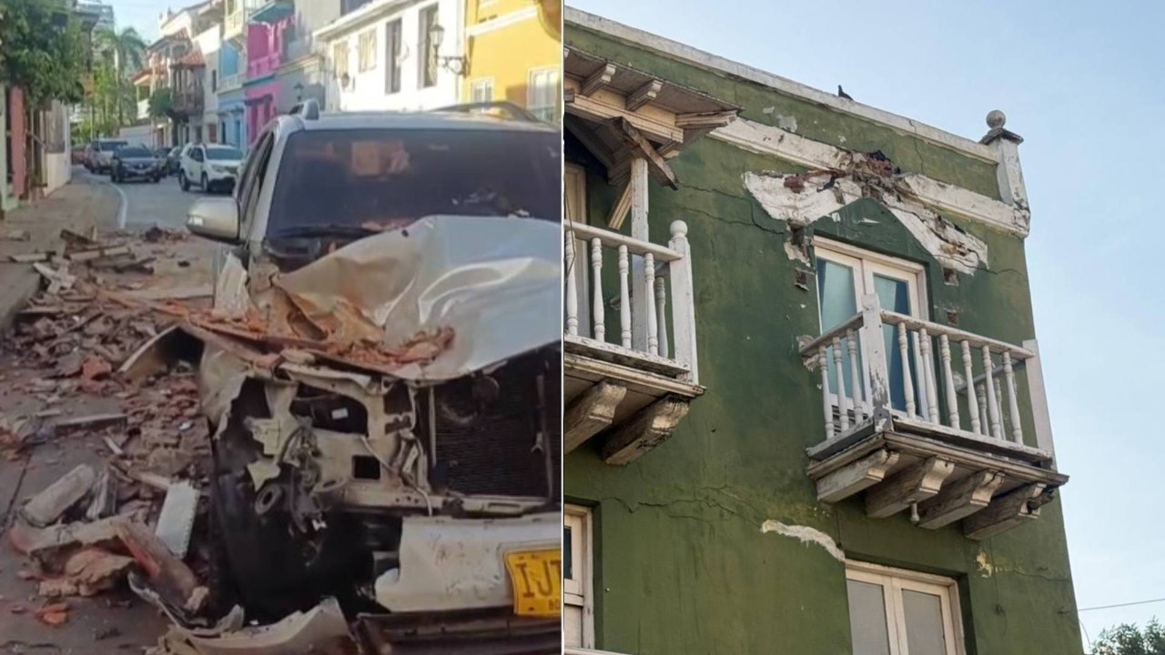 Video | Conductor se salvó de que le cayera el balcón de un edificio encima en Cartagena