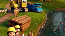 🚜 Excavator Builds a Little Bridge! 🌉 | Community Helpers & Safety Story for Kids