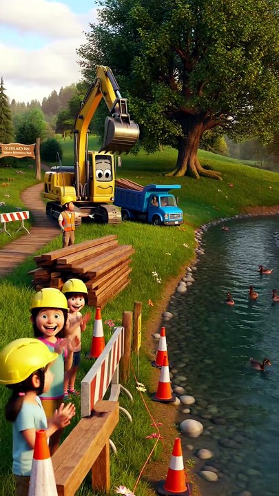 🚜 Excavator Builds a Little Bridge! 🌉 | Community Helpers & Safety Story for Kids