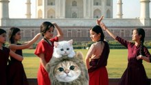 猫ライオンバックダンサーとともにタージマハルでダンス