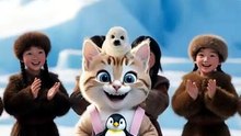 茶トラ白猫北極の氷上でダンス！