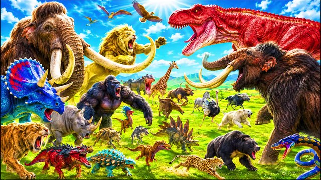 Epic Battle Mammoth Elephant vs T-Rex Dinosaurs Versus Wild Animals Animal Revolt Battle Simulator thumnail