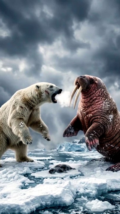 Giant Polar Bear vs Giant Walrus | Epic Arctic Battle for Survival | 4K Wildlife Documentary