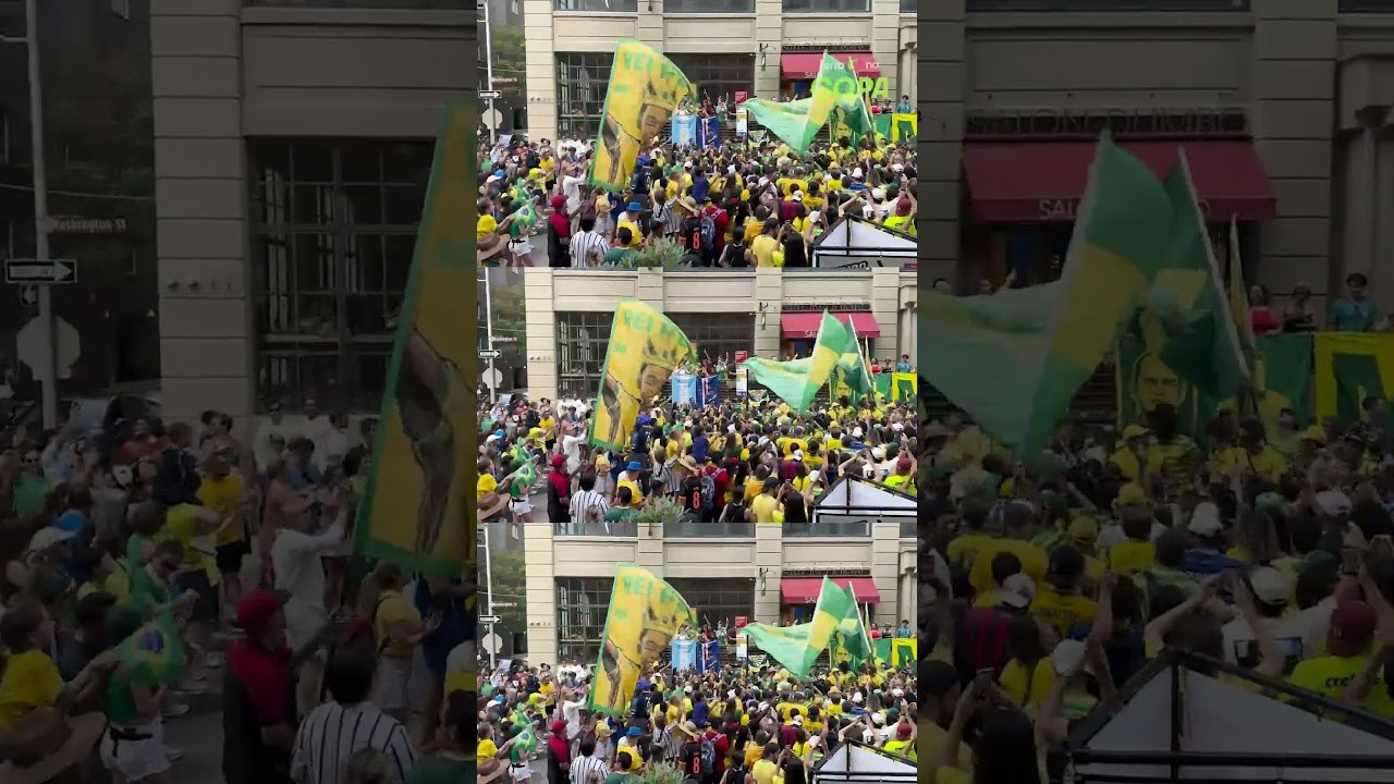 Torcida brasileira nos EUA dá show e invade ponto turístico de Nova York antes de jogo com a Noruega