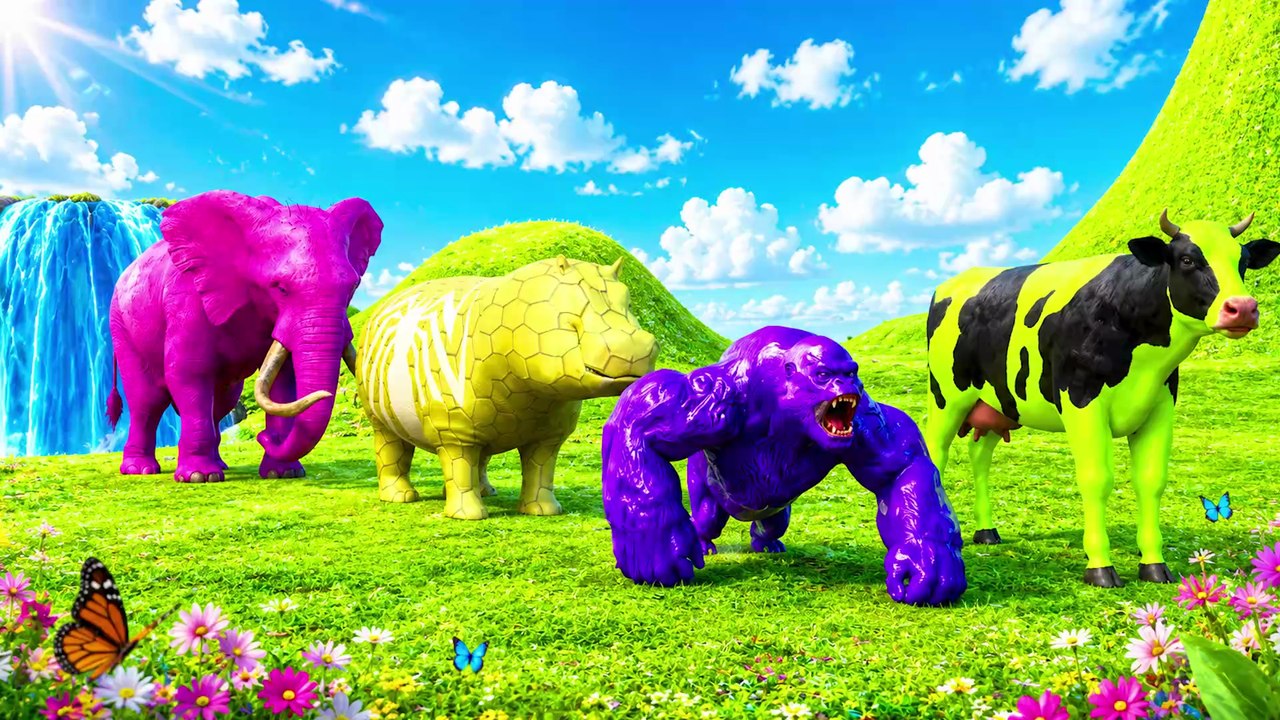 Long Slide Game With Cow Elephant Gorilla Hippopotamus Tiger 3d Animal Game Funny 3d Animals thumnail