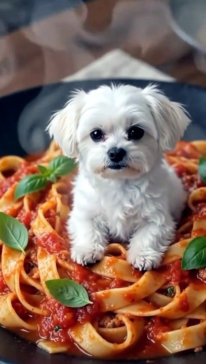 Maltese bichon with pasta 🍝🇮🇹.mp4