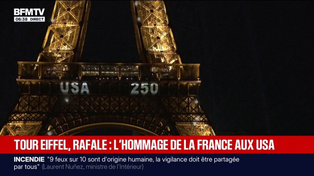 La Tour Eiffel s'est illuminée pour célébrer les 250 ans de l'indépendance des États-Unis